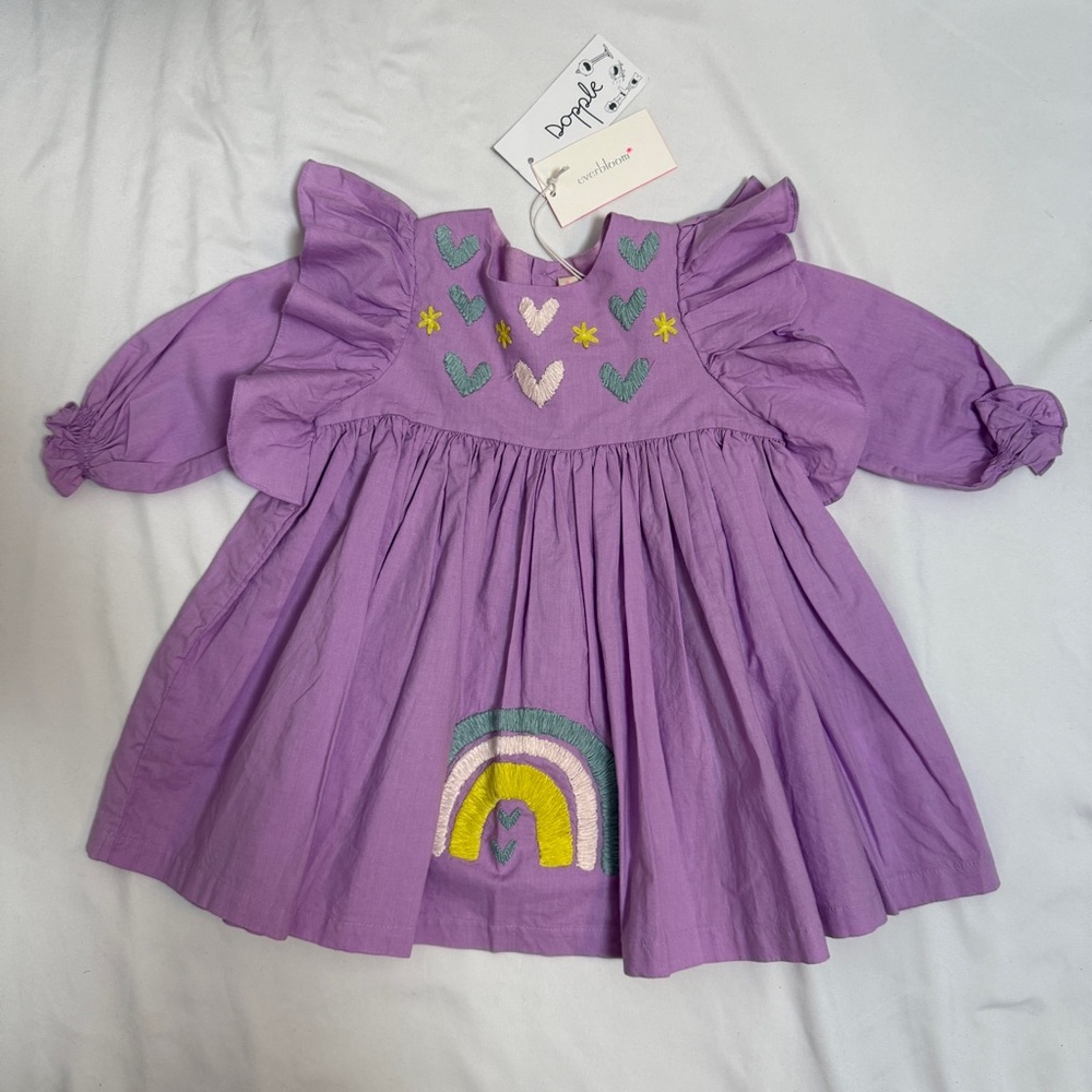 Everbloom Milly Dress•purple ruffles & embroidery•rainbow & hearts•9 months (9m)